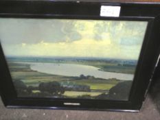 Ebonised framed & glazed picture of harbour scene, signed C W Adderton & a framed & glazed print '