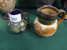 Royal Doulton Edward VII & Queen Alexandra glazed small jug and a Doulton Lambeth glazed jug