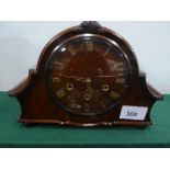 1930's mahogany cased mantel clock, by Smiths, c/w key, going