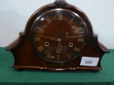 1930's mahogany cased mantel clock, by Smiths, c/w key, going