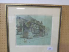 Framed & glazed print of a Coaching Inn, signed Cecil Aldin