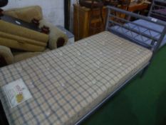 Metal framed single bed & mattress, 6'6' x 3'