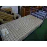 Metal framed single bed & mattress, 6'6' x 3'