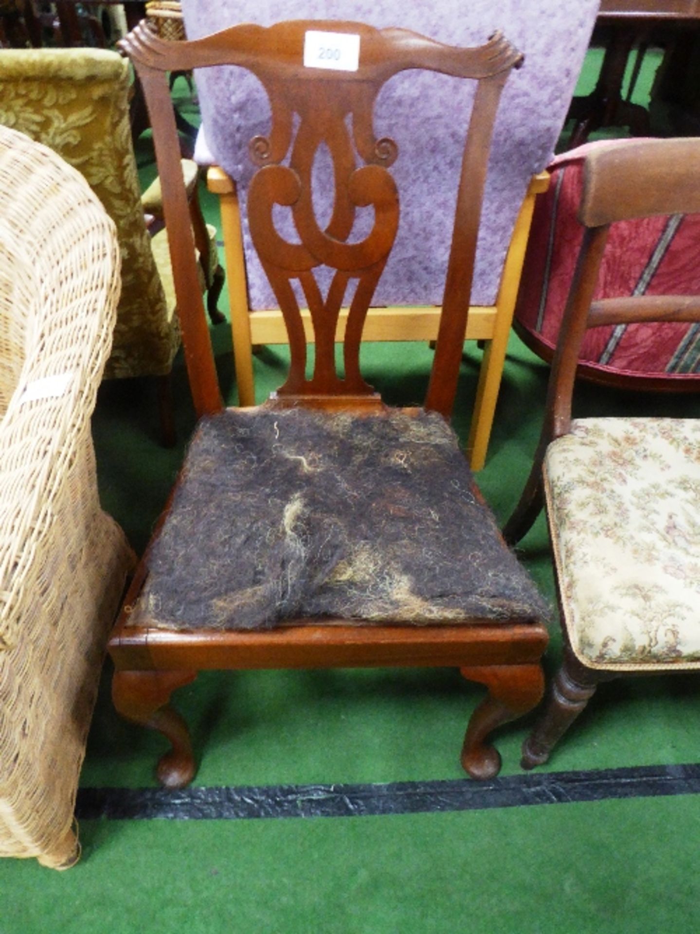 Chippendale-style mahogany occasional chair, no seat