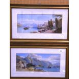 Pair of framed & glazed watercolours of Italian lake scenes, signed by the artist & in gilt