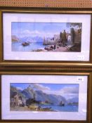 Pair of framed & glazed watercolours of Italian lake scenes, signed by the artist & in gilt