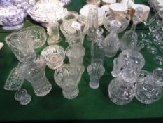 Large qty of cut glass: decanters, bowls, vases plus 3 glass stoppers (23 pieces)