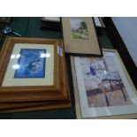 4 various flower related prints, a framed & glazed print of an interior scene & framed print of 'New