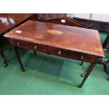 Inlaid mahogany writing desk on block tapered legs with 2 frieze drawers