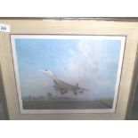 Framed & glazed print of Concorde, signed G Coulson & Brian Trubshawa (some foxing) & framed &