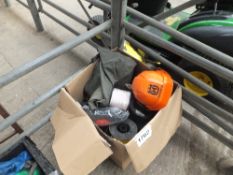 Box of Stihl & other brand chain saw clothing etc