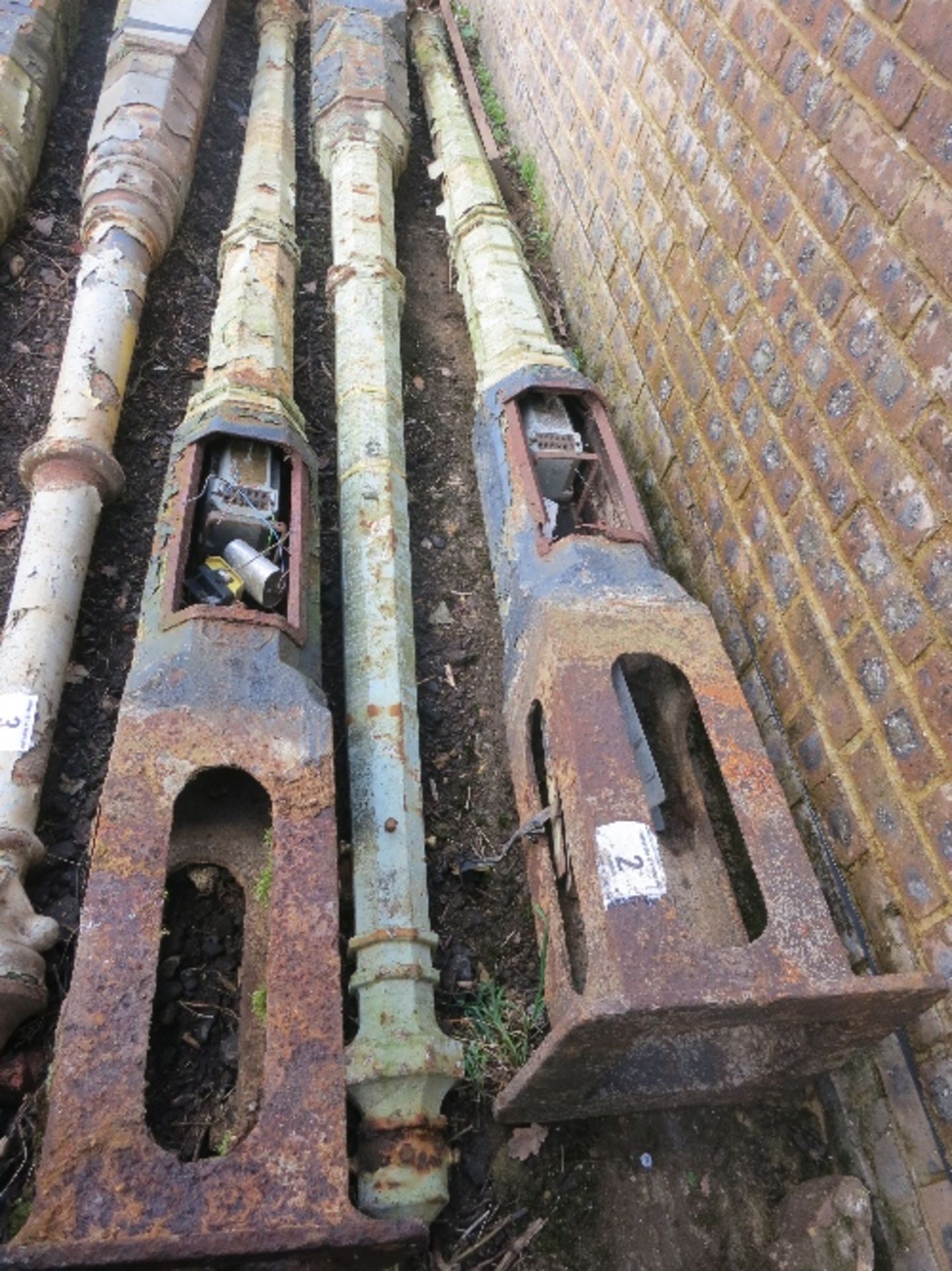 3 cast iron lamp posts, approx. 10ft tall