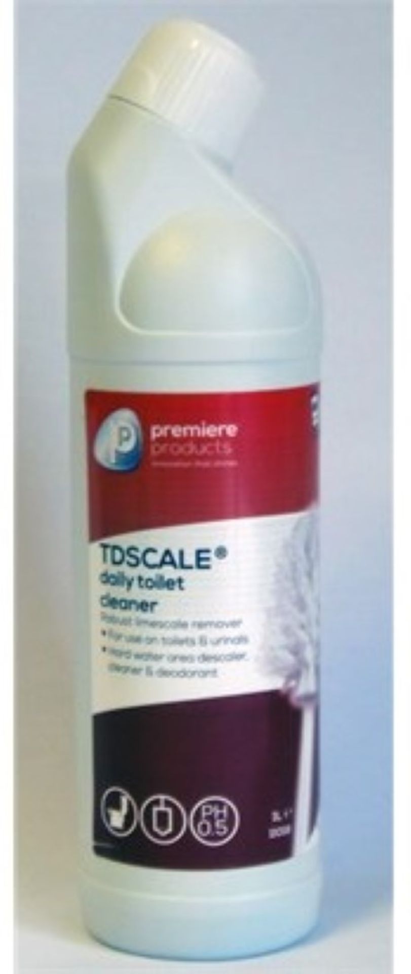 120 x Premiere 1 Litre TD Scale Toilet Cleaner With Angle Neck - Premiere Products - 2 in 1 Daily To