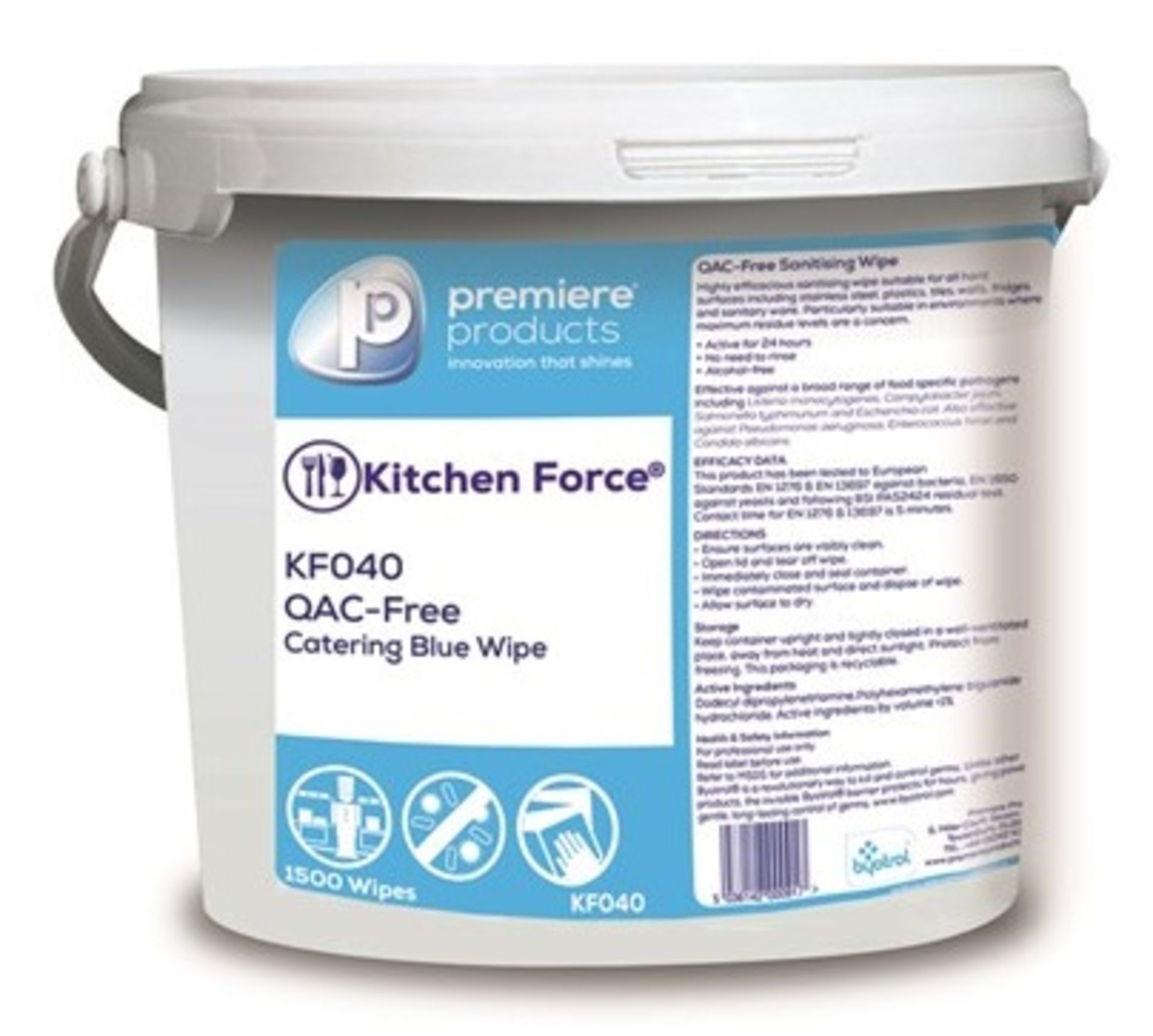 6 x Kitchen Force Blue Catering 1,500 Wipe Packs - Premiere Products - Byotrol Technology - QAC Free