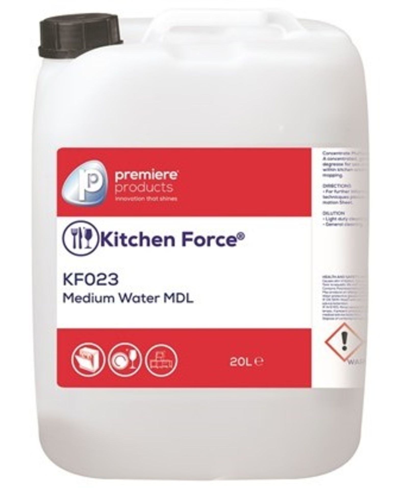1 x EcoForce 20 Litre Medium Water MDL - Commercial Dishwasher Dertergent - Premiere Products - Bran