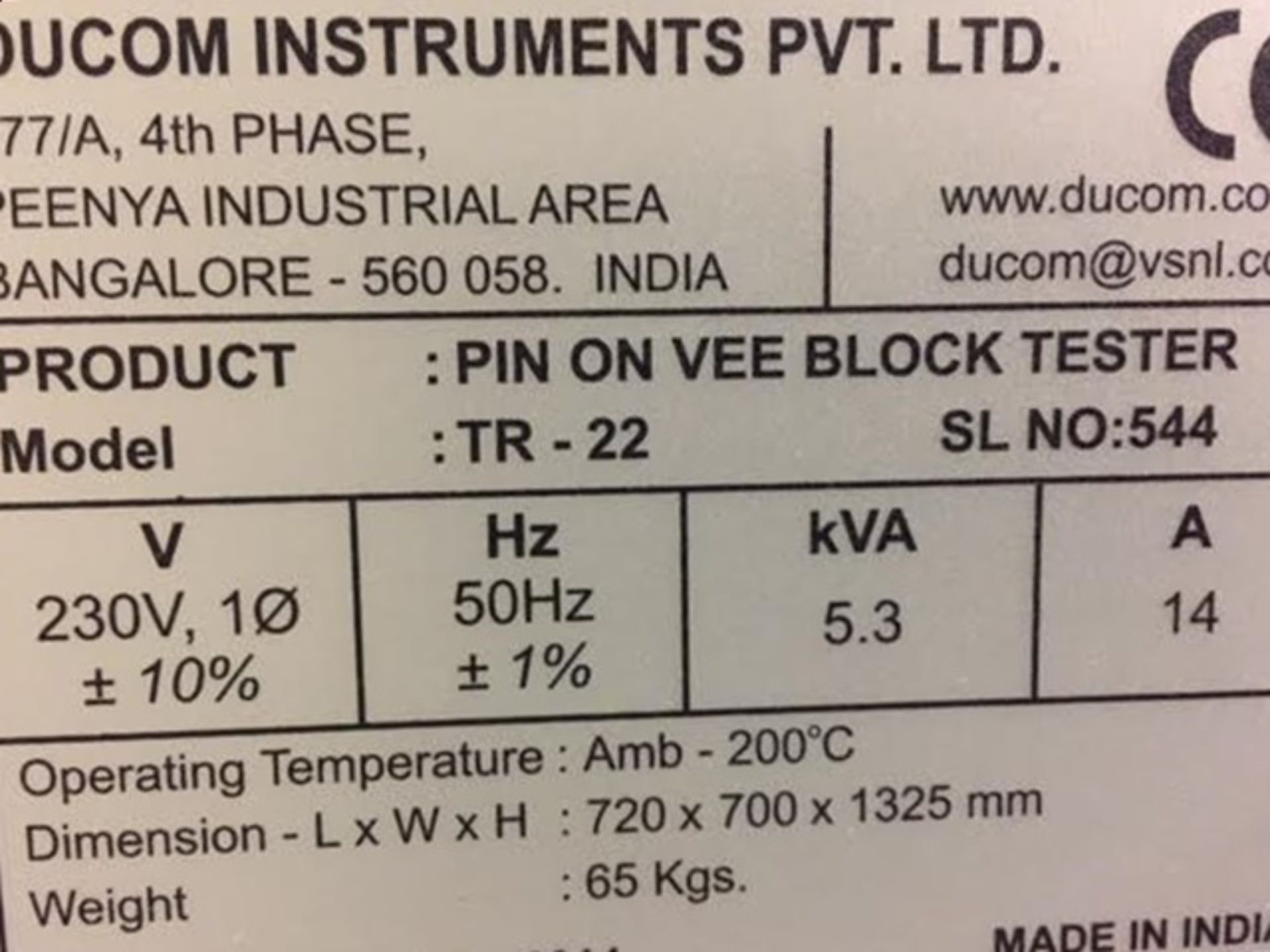 1 x Ducom TR22 Pin and Vee Block Tester - Used to Evaluate Wear Preventive and Load Carrying - Image 8 of 10