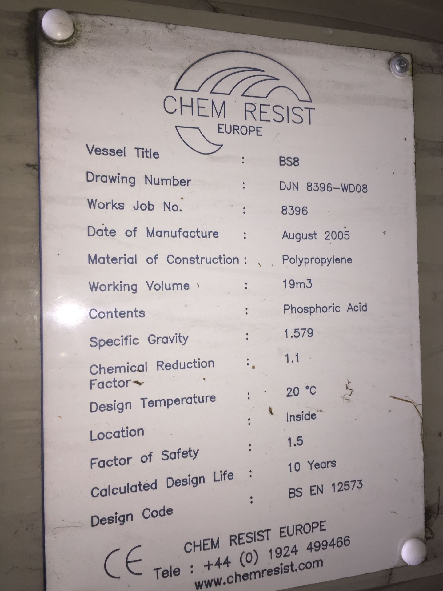1 x BS8 19,000 Litre Polypropylene Chem Resist Tank - Location: Oldham Has been used for Phosporic - Bild 3 aus 6