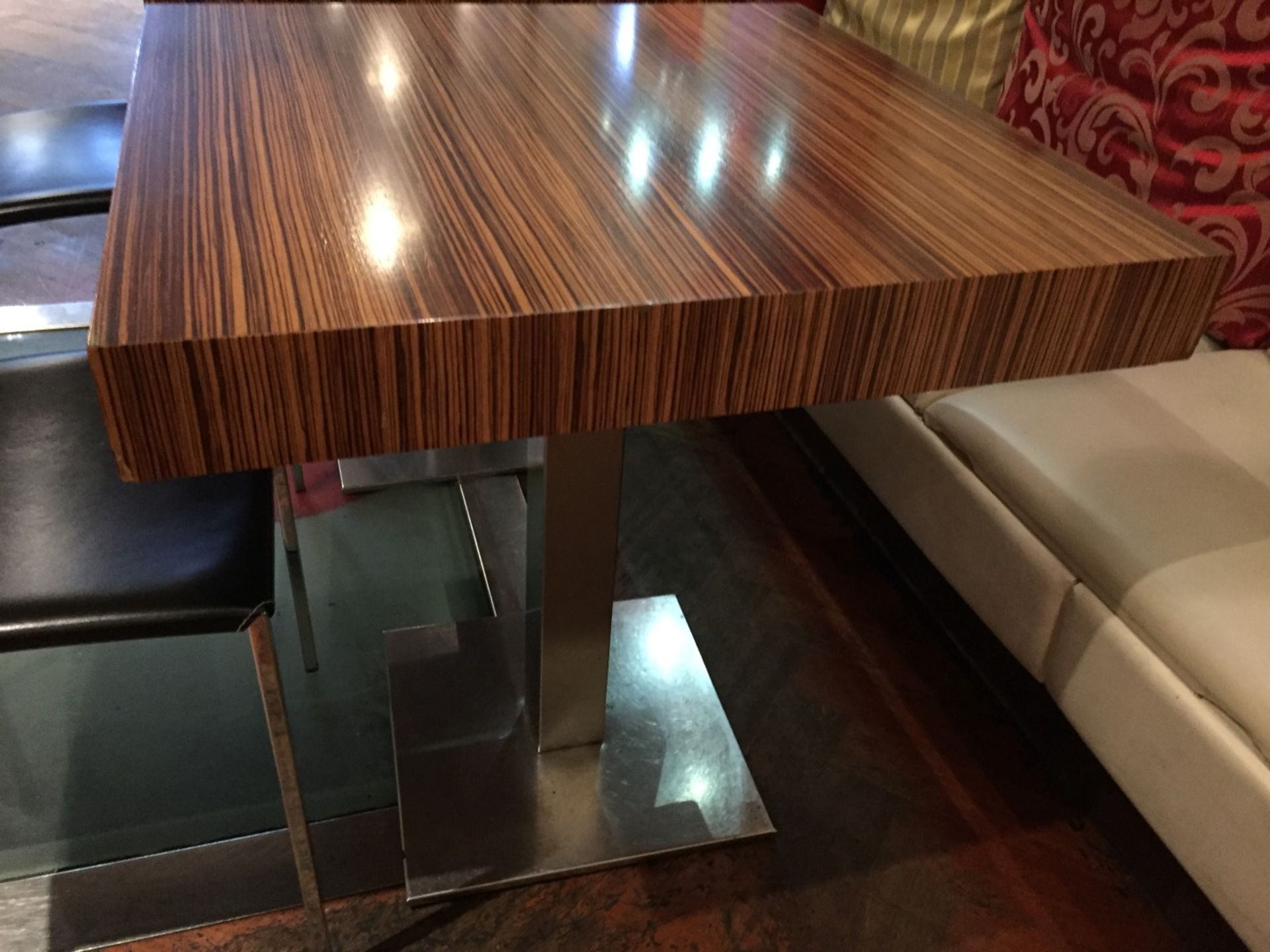 2 x Modern Zebrawood Bistro Tables - Substantial Chrome Base With Zebrawood Tops - H76 x W70 x D70cm - Image 5 of 7