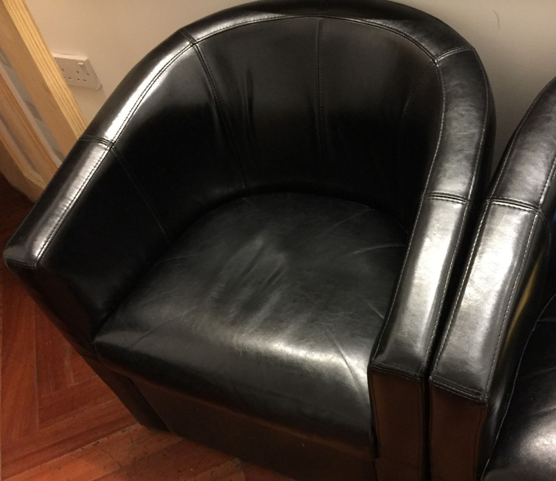4 x Black Leather Tub Chairs - H70/42 x W70 x D70 cms - CL188 - Ref B35  - Location: London W1J - Image 4 of 6