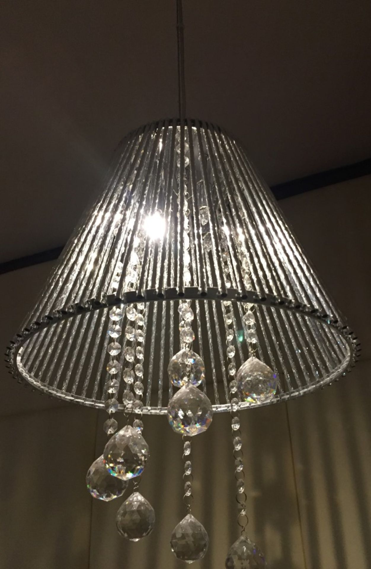 2 x Contemporary Pendant Ceiling Lights With Faux Crystal Droplets - CL188 - Ref GF1 - Location: - Image 2 of 4