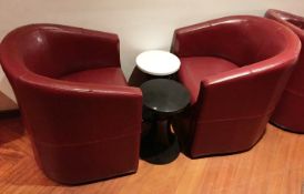 3 x Cherry Red Leather Tub Chairs - H70/42 x W70 x D70 cms - CL188 - Ref B34  - Location: London