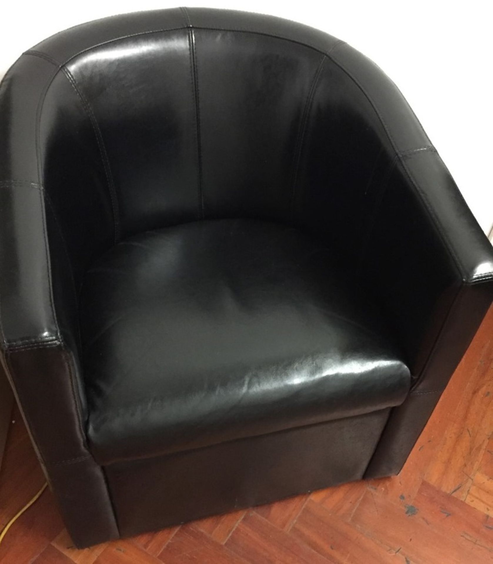4 x Black Leather Tub Chairs - H70/42 x W70 x D70 cms - CL188 - Ref B35  - Location: London W1J - Image 2 of 6