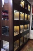 1 x Large Display Unit - Dark Oak Finish With 16 Single Door Display Compartments - Tempered Glass -