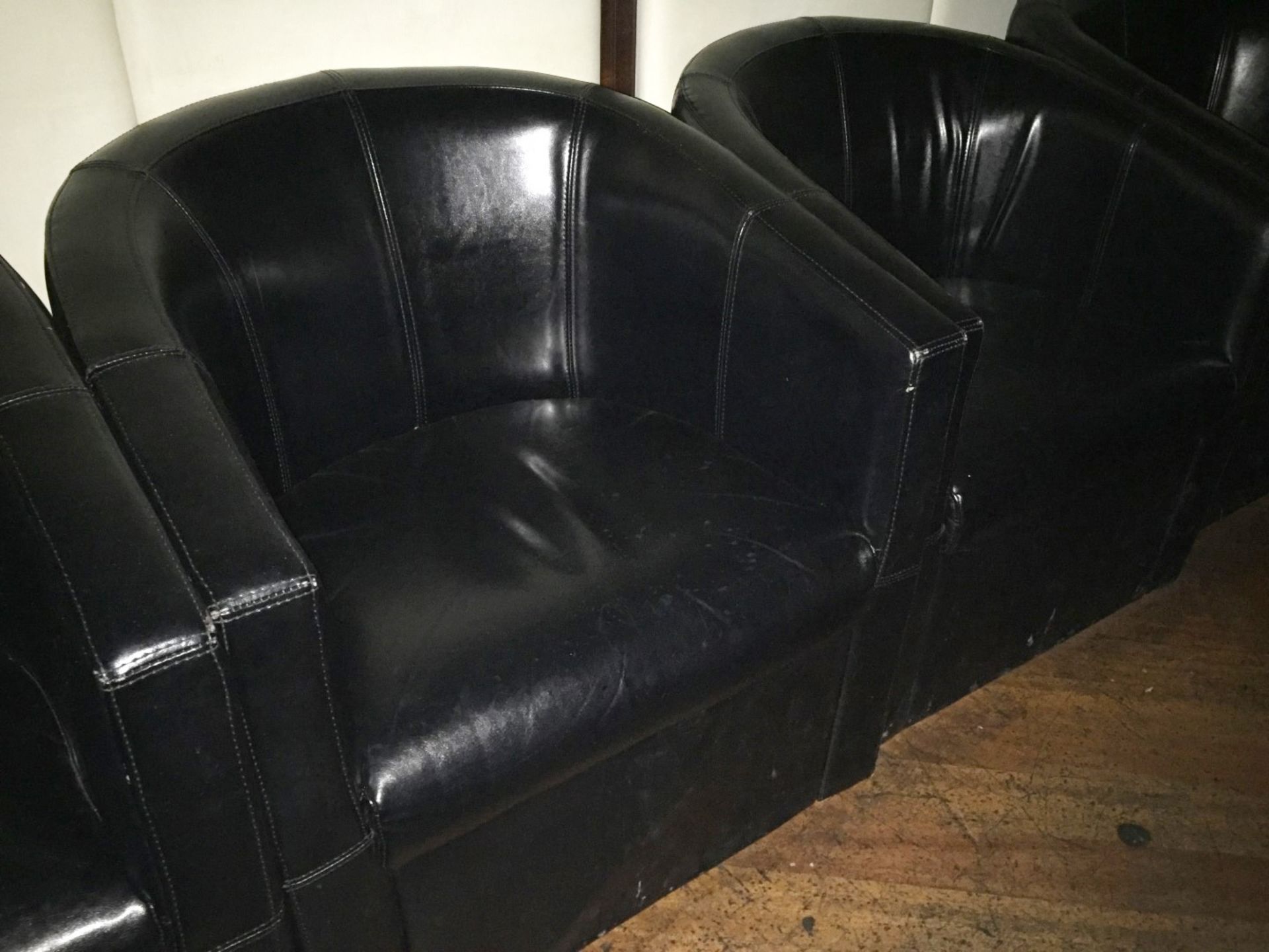 4 x Black Leather Tub Chairs - H70/42 x W70 x D70 cms - CL188 - Ref B35  - Location: London W1J - Image 6 of 6