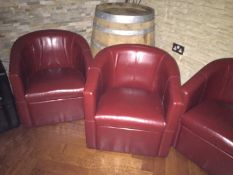 6 x Cherry Red Leather Tub Chairs - H70/42 x W70 x D70 cms - CL188 - Ref 2ND62  - Location: London