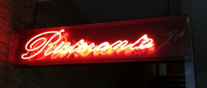 1 x Neon Sign 'Restaurant' In Enclosure - W120 x H28 cms - CL188 - Ref GF18 - Location: London W1J