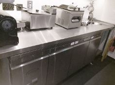 1 x Stainless Steel 2.4 Metre Long Commercial Work Station Prep Counter With Wash Basin - Originally