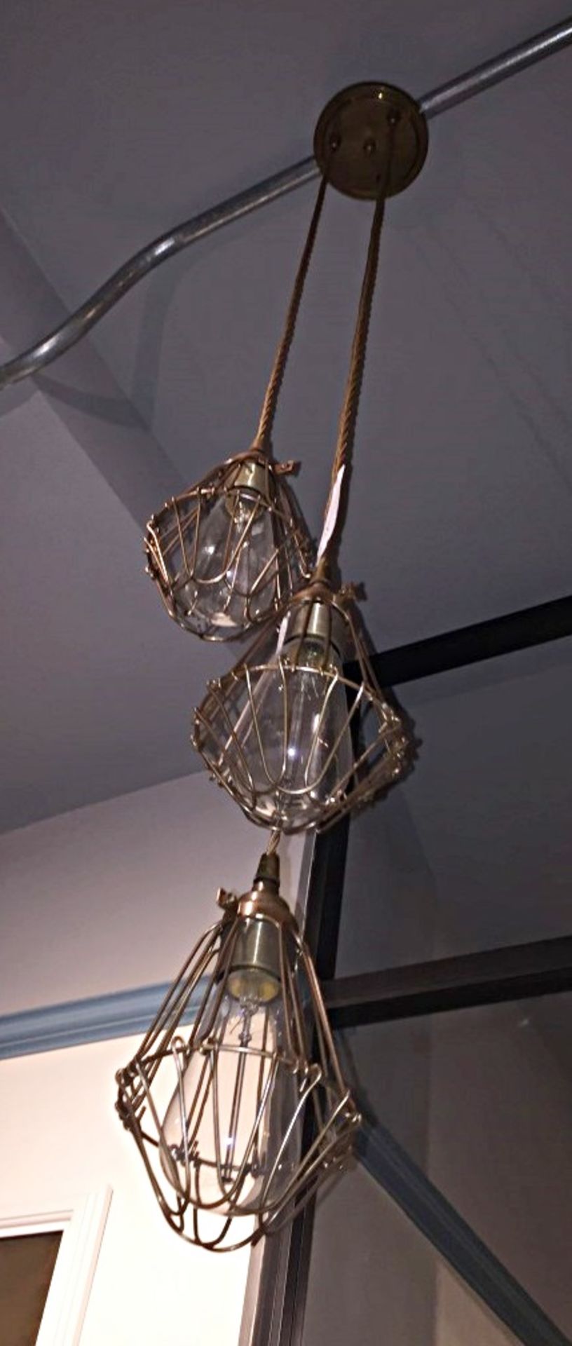 1 x Designer Industrial-Style Triple Pendant Light Fitting - Approx Dimensions: Diameter 12cm, Drop - Image 4 of 4