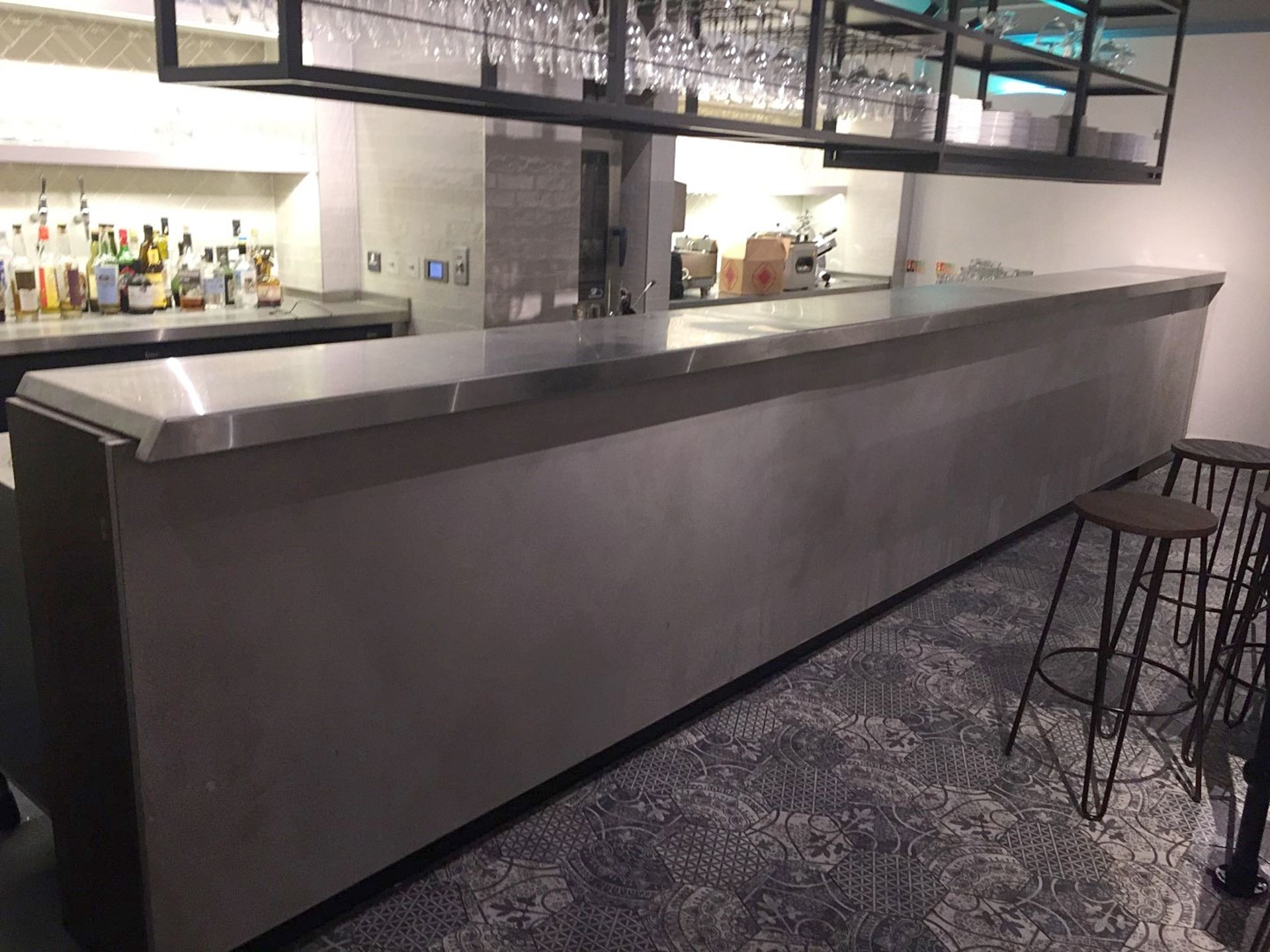 1 x Restaurant Serving Counter Featuring Stainless Steel Top And Hatches At Both Ends - Originally I