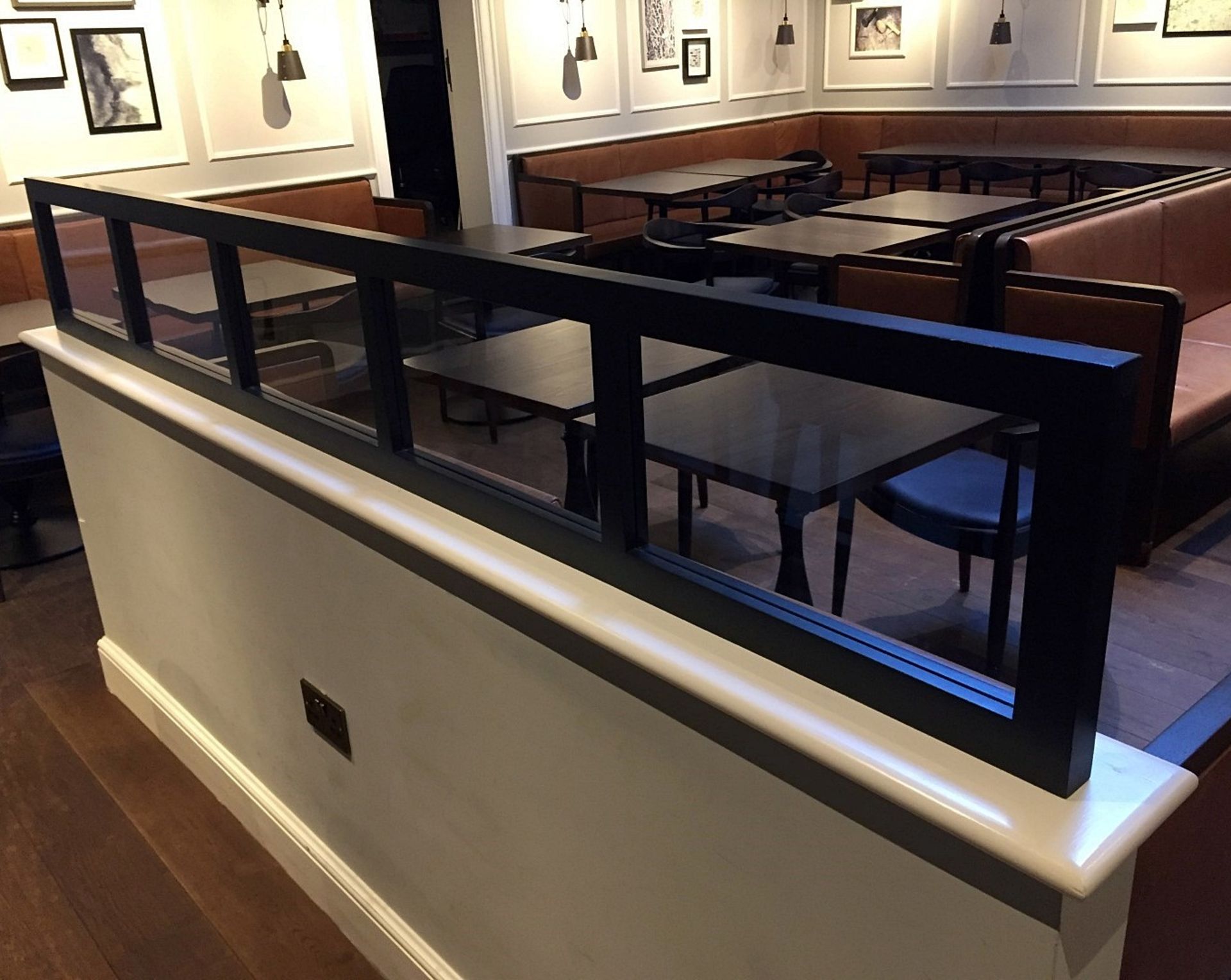 1 x Long Windowed Partition In A Dark Wood Frame - Over 2.5 Metres Wide - Ideal For Upmarket Hotels,