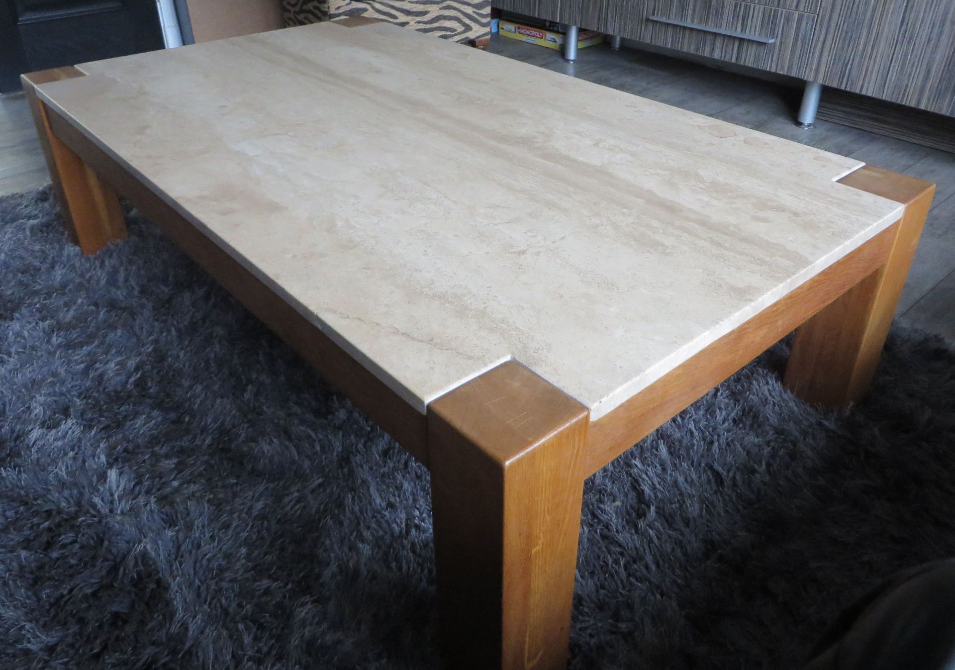 1 x Contemporary Oak and Travertine Coffee Table - CL175 - Location: Altrincham WA14 - NO VAT ON THE - Image 3 of 7