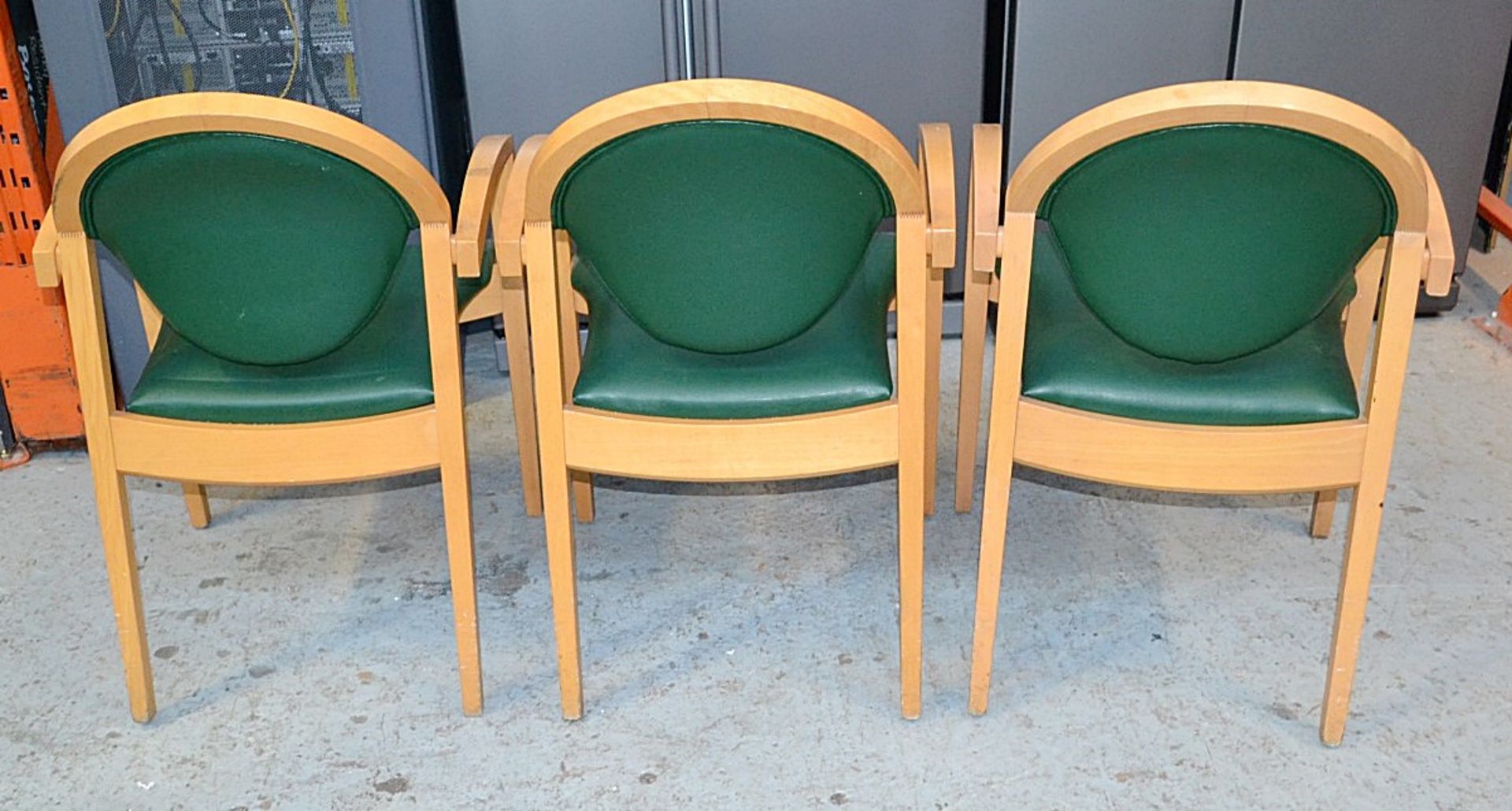 3 x Matching Wooden Chairs Upholstered Green Faux Leather - Dimensions: W57.5 x D50 x H86 x SH46cm - - Image 3 of 8