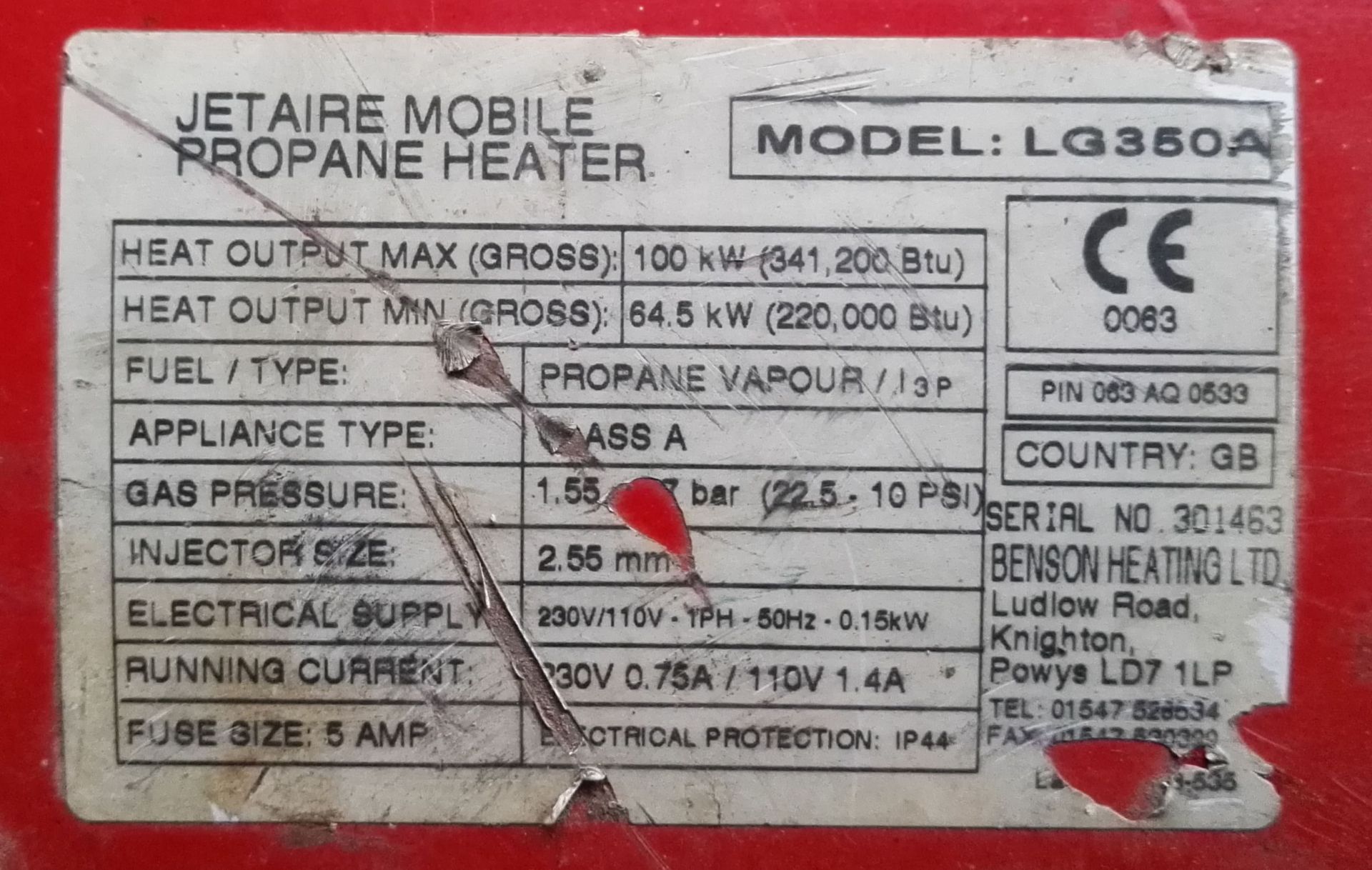 1 x Jetaire LG350A 100kW Mobile Propane Heater - CL011 - Location: Altrincham WA14 Removed from a wo - Image 3 of 16