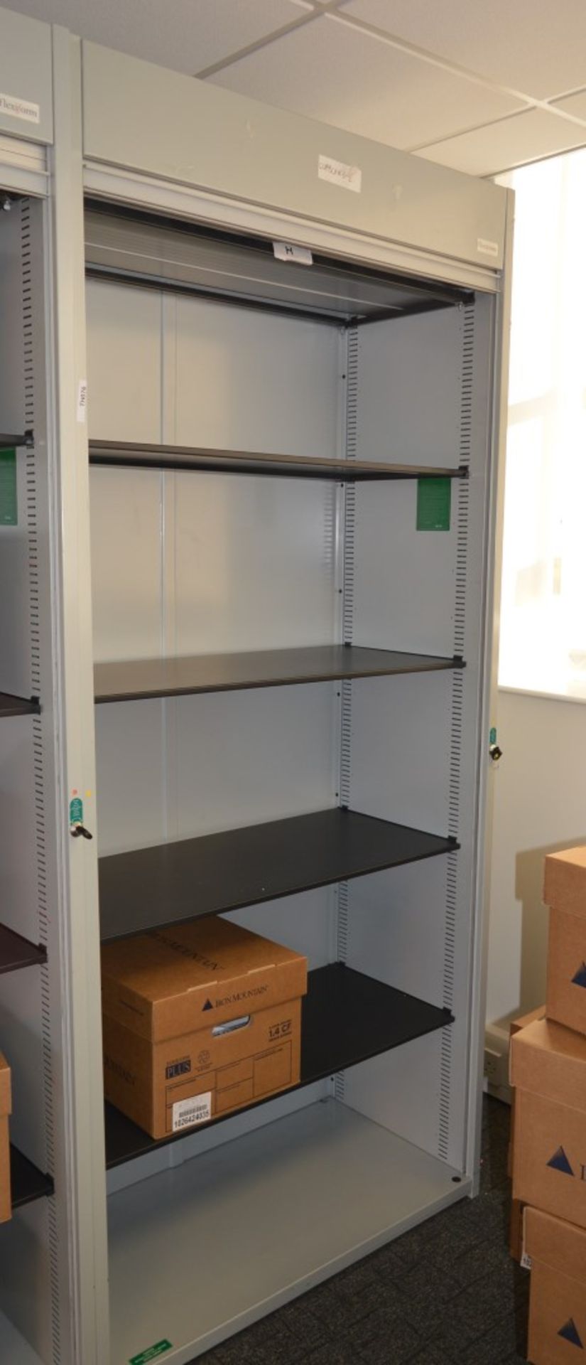 1 x Flexiform Tambour Door Tall Upright Office Storage Cabinet - Grey and Beech Finish - High - Image 2 of 2