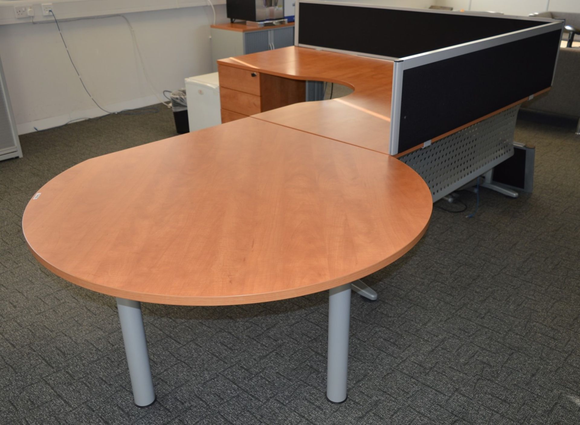 1 x Beech Office Desk With Drawer Pedestal, Two Privacy Dividers and Customer Meeting Point - - Image 6 of 7