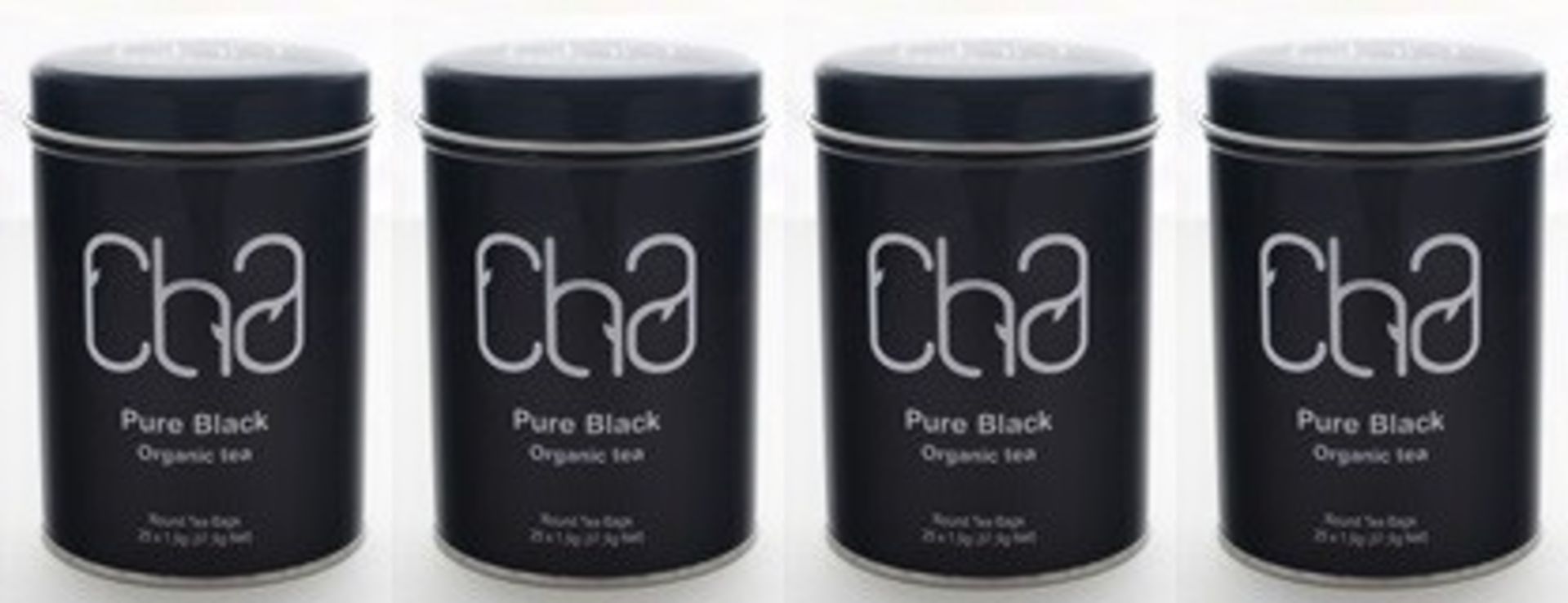 120 x Tins of CHA Organic Tea - PURE BLACK - 100% Natural and Organic - Includes 120 Tins of 25 Roun