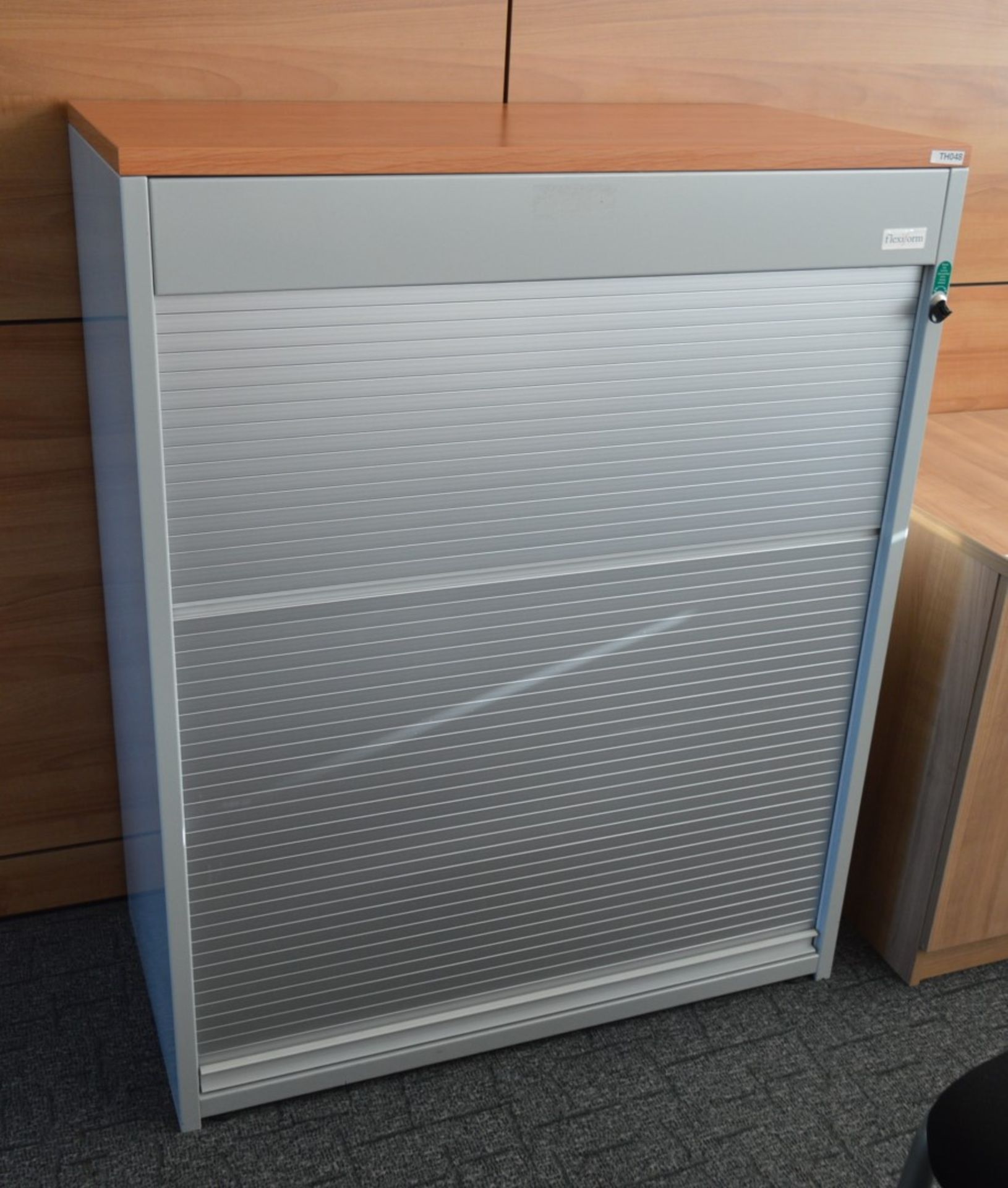 1 x Flexiform Tambour Door Office Storage Cabinet - Grey and Beech Finish - High Quality Office