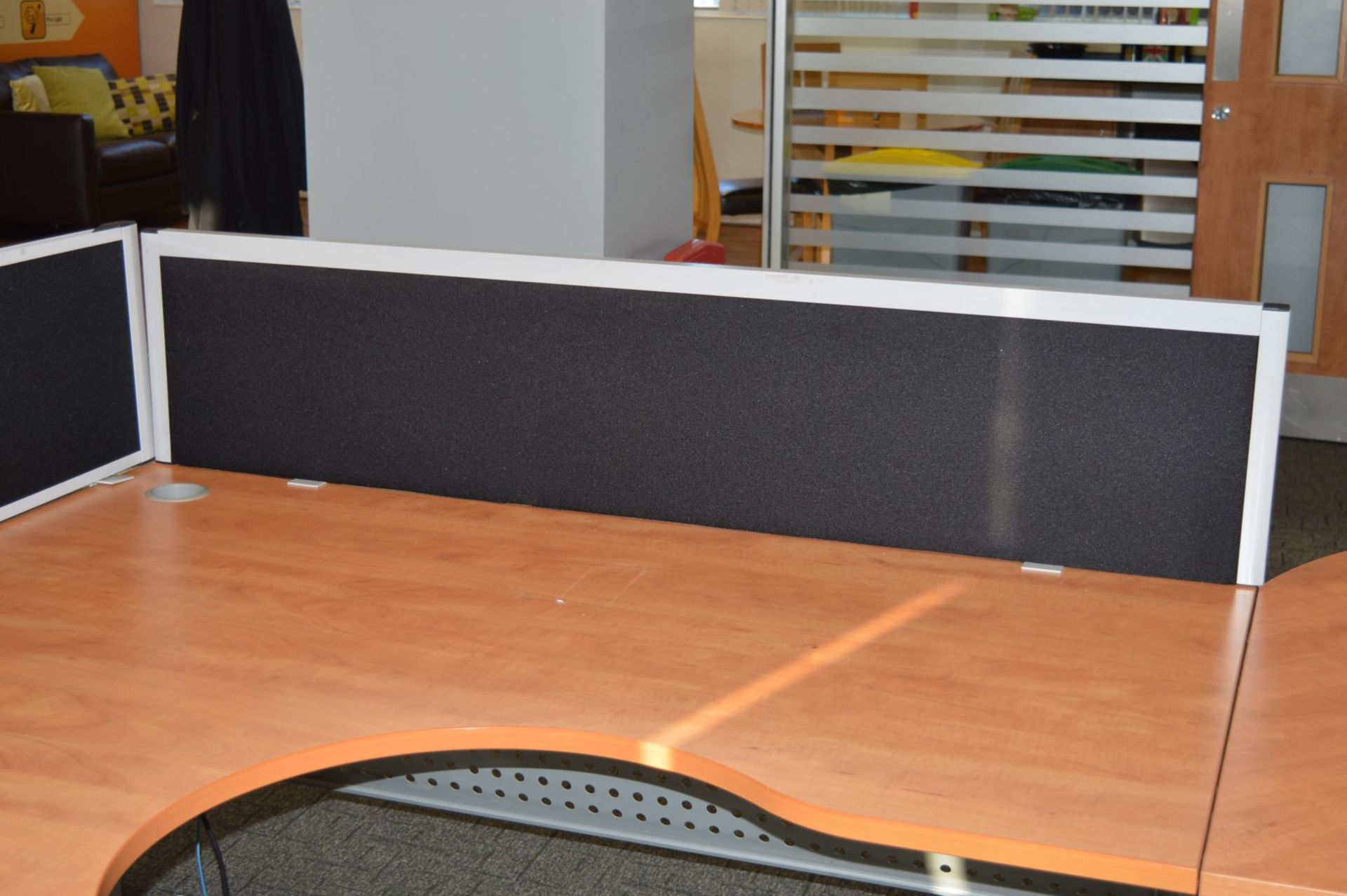 1 x Beech Office Desk With Drawer Pedestal, Two Privacy Dividers and Customer Meeting Point - - Image 3 of 7