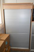 1 x Tambour Door Office Storage Cabinet - Grey and Beech Finish - High Quality Office Furniture -