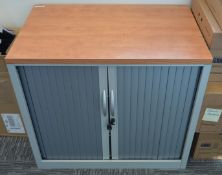 1 x Sliding Tambour Door Office Storage Cabinet - Grey and Beech Finish - High Quality Office