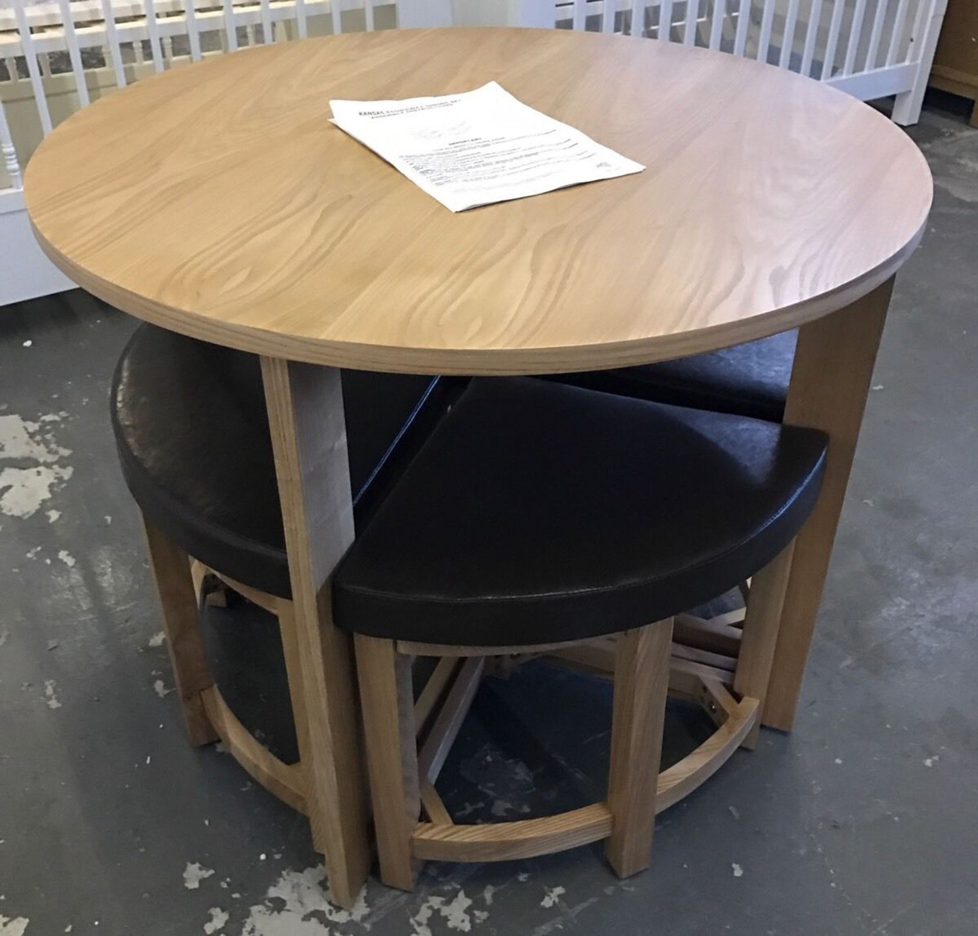 Oak Ash Veneer Stowaway Dining Table with 4 Brown Faux Leather Padded Stools - CL185 - Ref:OakSW - L - Image 9 of 9