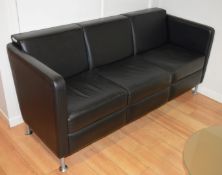1 x Black Leather Reception Couch - Excellent Condition - CL400 - Ref 002 - H77 x W168 x D68 cms -