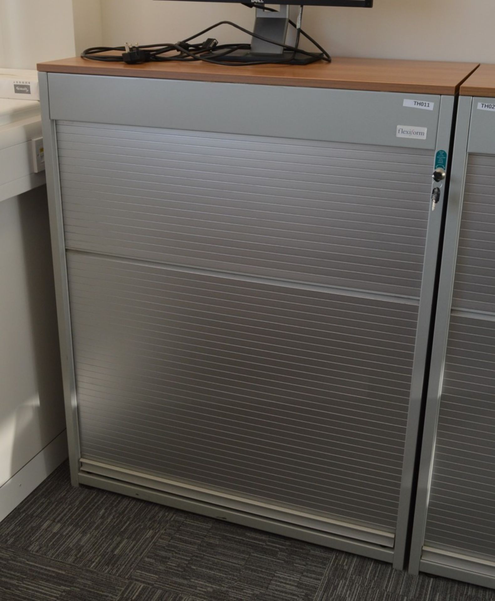 1 x Flexiform Tambour Door Office Storage Cabinet - Grey and Beech Finish - High Quality Office