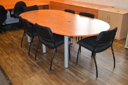 1 x Boardroom Table With Six Chairs - Beech Finish With Centre Cable Inserts For Communal Office