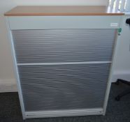 1 x Flexiform Tambour Door Office Filing / Storage Cabinet - Grey and Beech Finish - High Quality