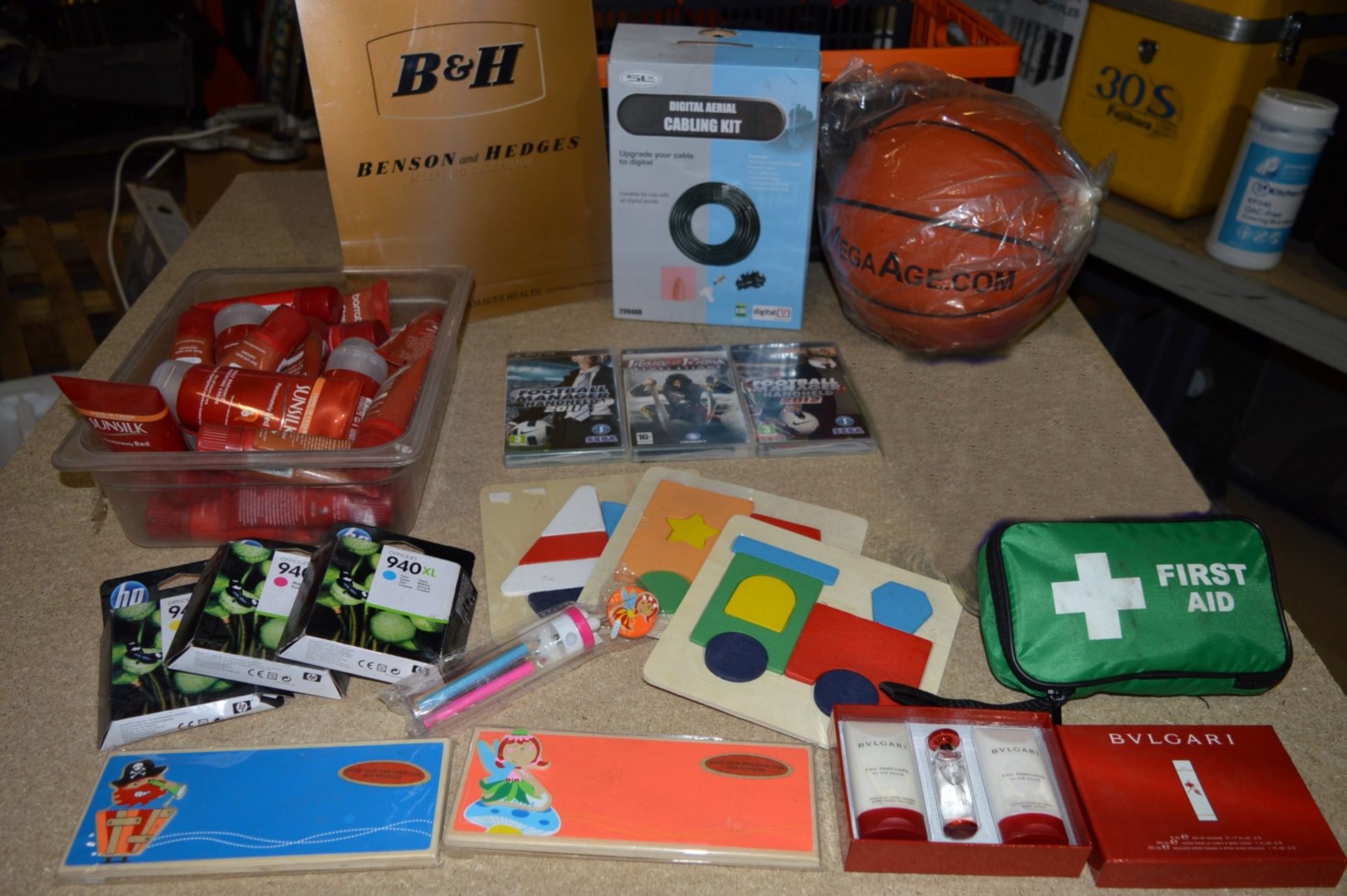 1 x Assortment of Items Including Digital Aerial Cabling Kit, Basketball, HP Printer Cartridges,